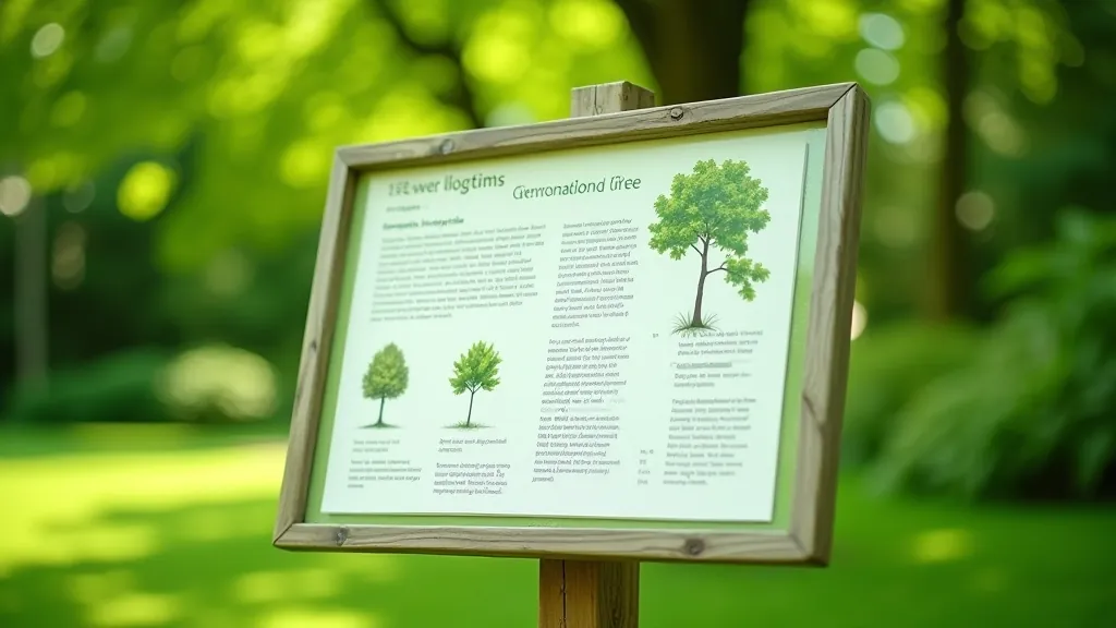 Informacinė lentelė botanikos sode, teksto su medžio aprašymu